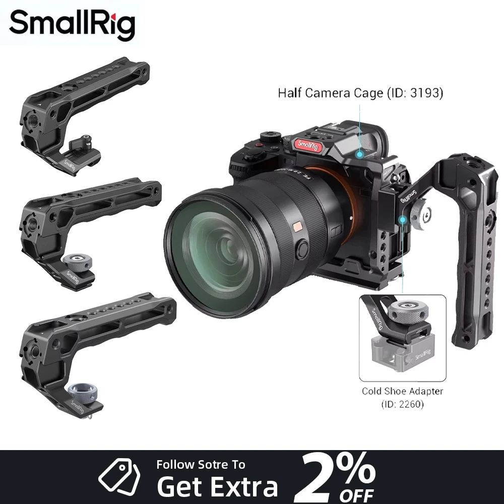 Poignée de caméra SmallRig 3766 3765 3764 avec griffe porte-accessoire, portable, pour la prise de vue, compatible avec les cages de caméra Sony, Canon, Nikon
