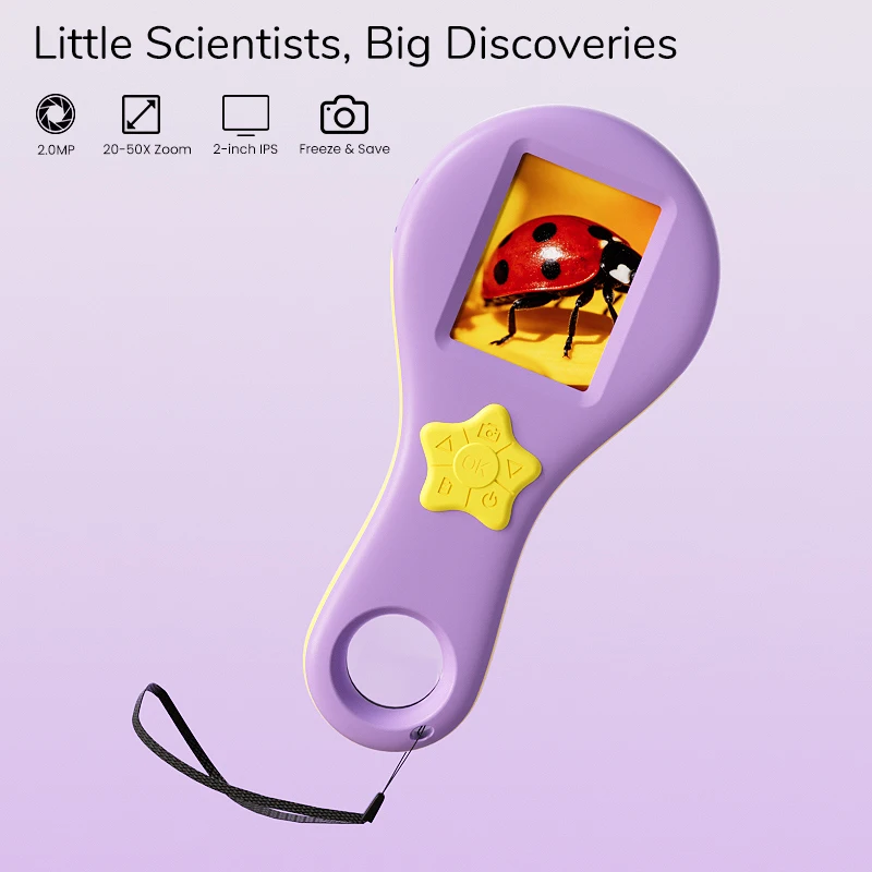 المكبر الرقمي الأرجواني يده كاميرا فيديو مجهر 2.0 ''IPS شاشة 2.0MP 50X التكبير 8 المصابيح مع عدسة مكبرة