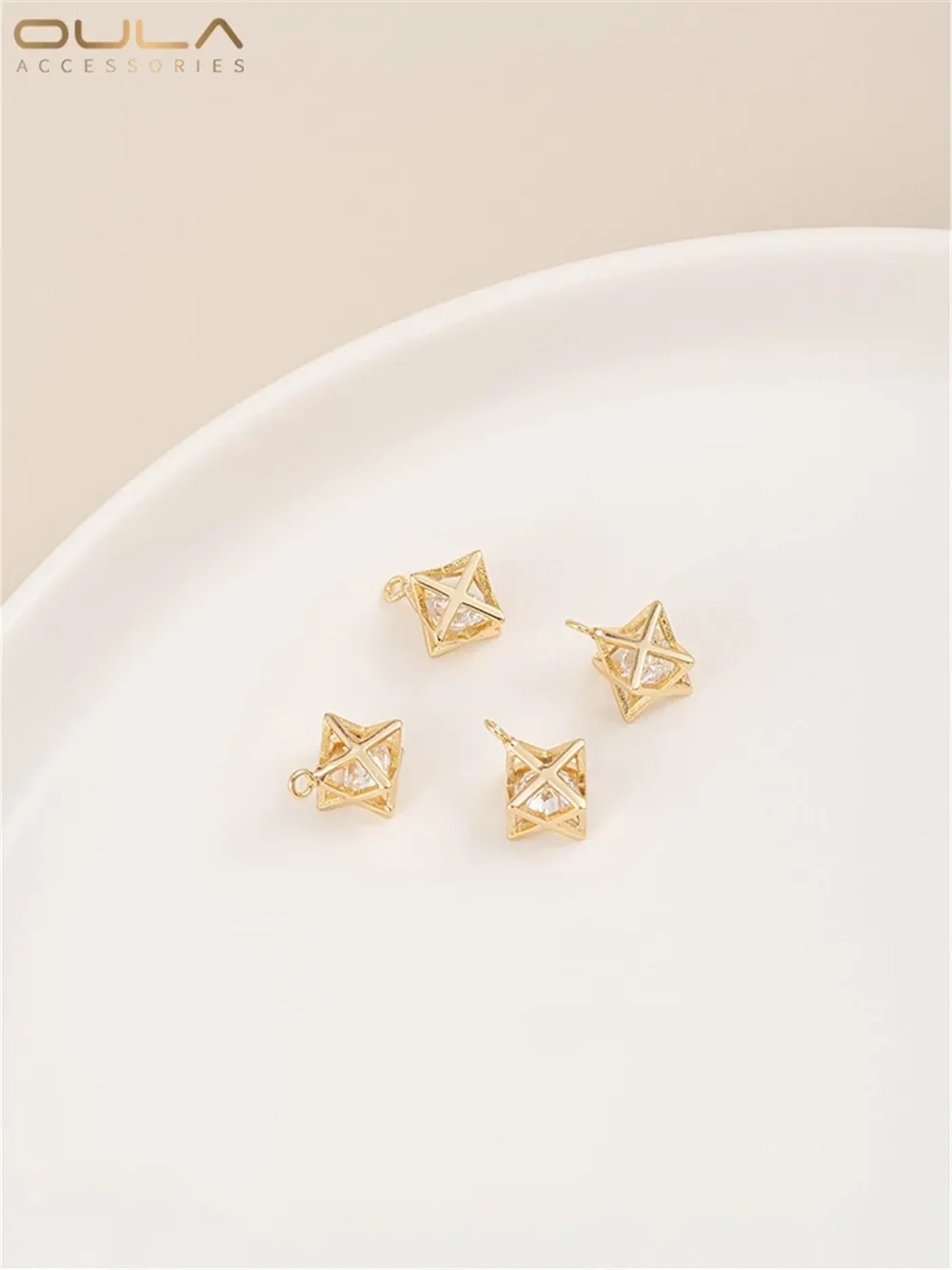 

14K Gold-Color Plated Zircon Crystal Cubic Square Pendant Smart Pendant Diy Earrings Necklace Jewelry Hanging