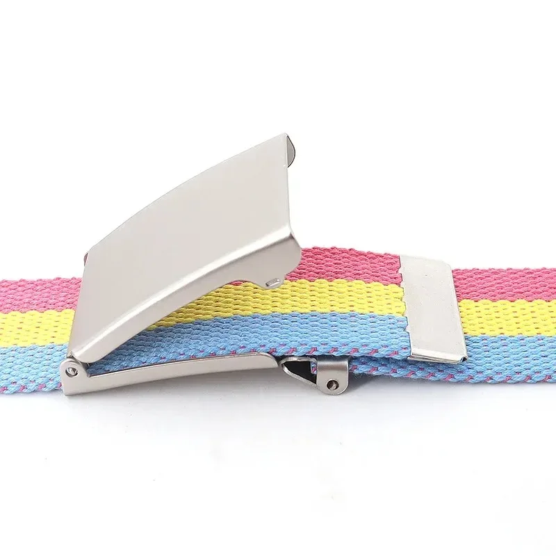 Cintura in tela con strisce arcobaleno Cintura regolabile per jeans Cintura da viaggio all'aperto - Cintura con fibbia in metallo per donna multicolore