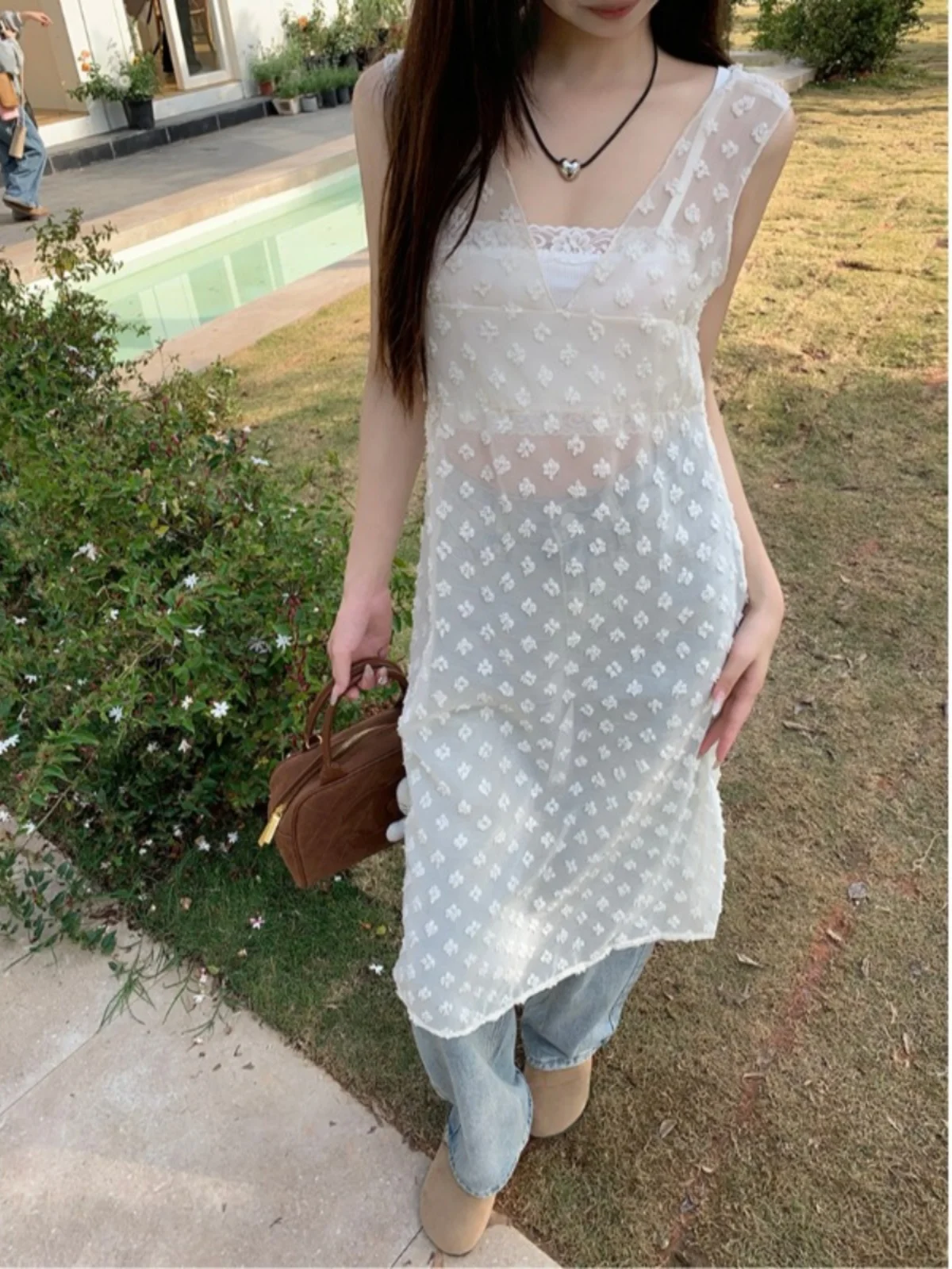 Vestido midi f estilo coreano com decote em V, flores 3D em relevo, em camadas, modelador de cintura, para a primavera...