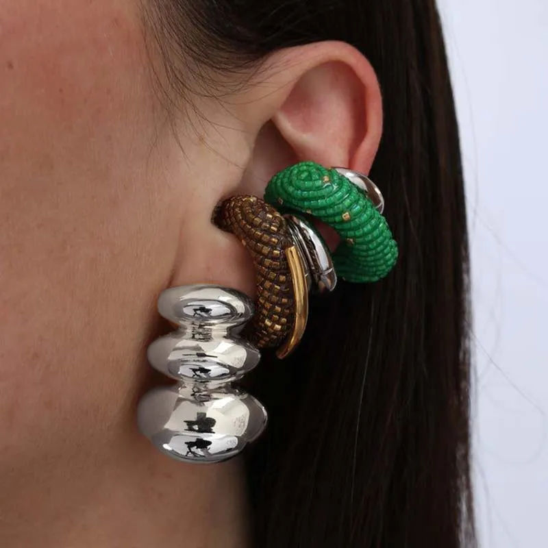 New Chunky Ripple Geometric Ear Studs Stainless Steel Three Layers Dome PVD Waterproof Statement Earrings Vintage Jewelry Bijoux