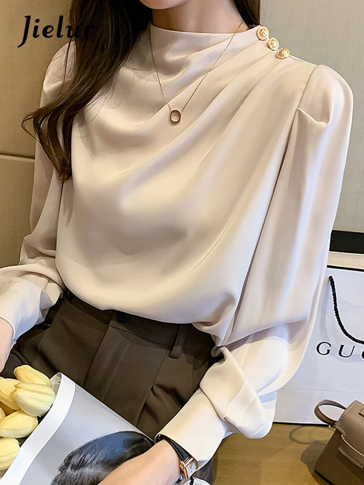 Jielur Long Sleeve Blouse Women Stand Collar Chiffon Blouse Shirt Women Tops Blusas Mujer De Moda  Women Blouses Shirts Blusa