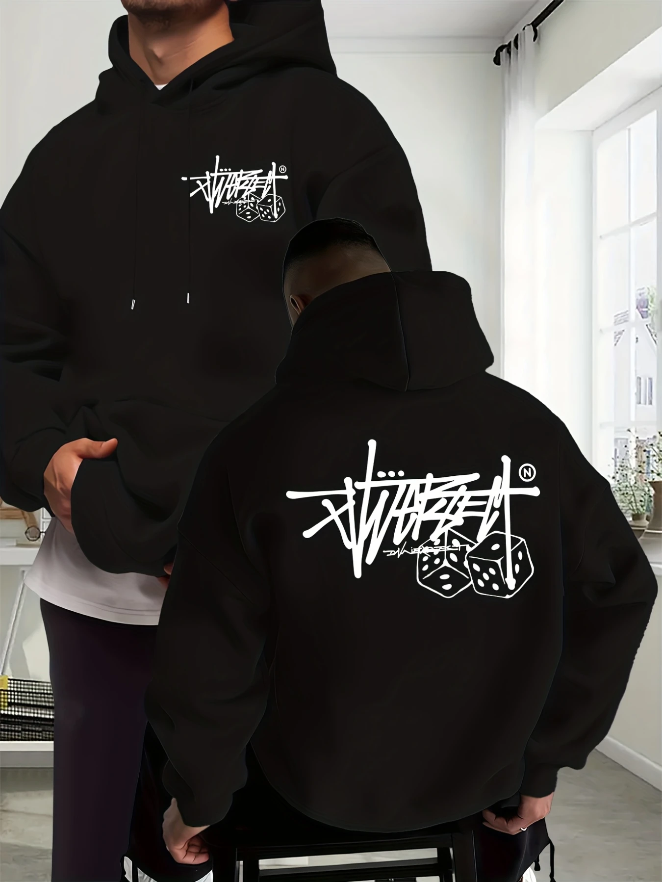 

Мужская и женская толстовка большого размера с капюшоном, японская надпись кандзи и японский текстовый принт — тяжелый повседневный стиль