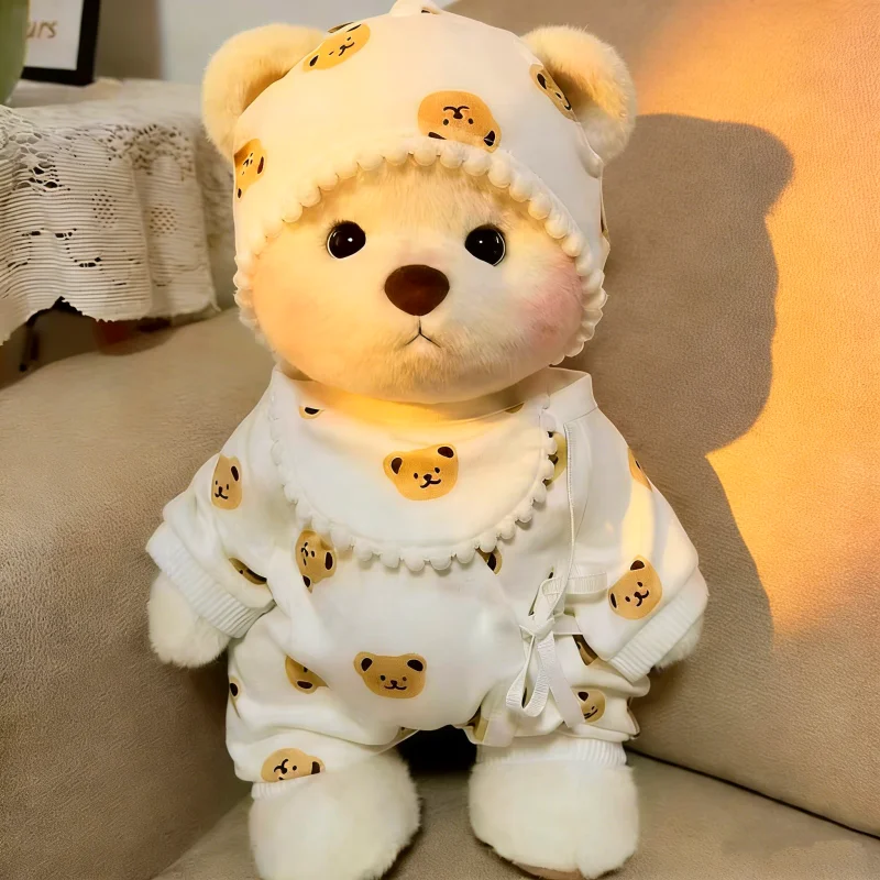 For Lena Joint Bear Doll Clothes Teddy Bear Crawler Clothes Baby Hat Water Scarf Sleepwear Sweet Milk White Set