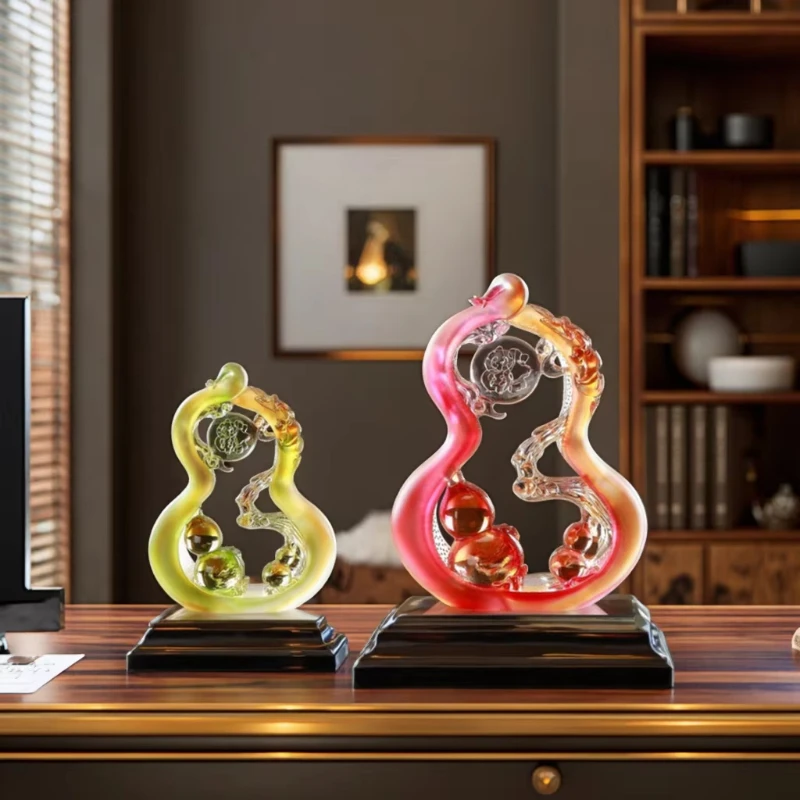 Lucky gourd sculpture double layer craft glaze, crystal matte gloss finish desk wealth, display art home decoration