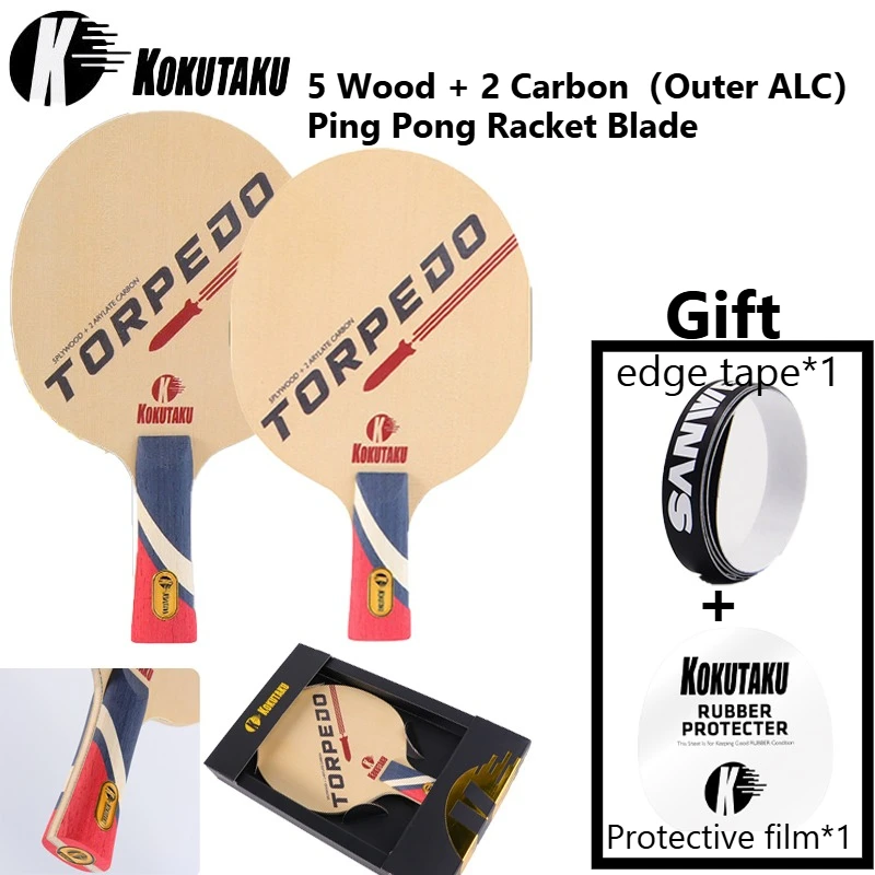 

Профессиональное основание для настольного тенниса KOKUTAKU TORPEDO, 5 слоев дерева, 2 слоя карбона ALC, для мощных ударов и вращений