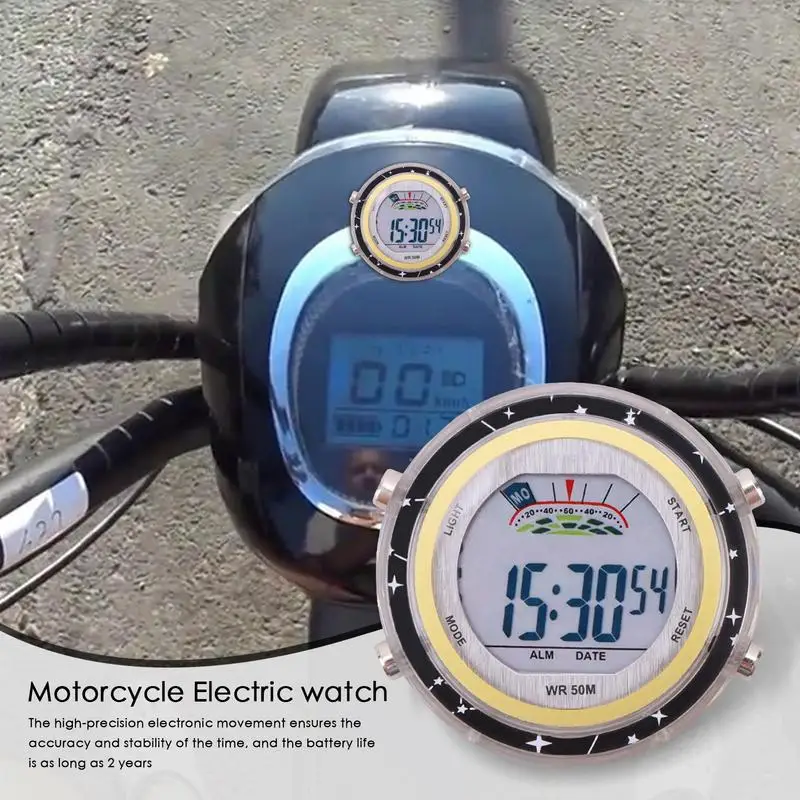 Motorcycle Clock Glowing Dial Motorcycle Handlebar Watch Stick-On Motorbike Mount Watch Digital Clocks For Car Auto SUV Vehicle