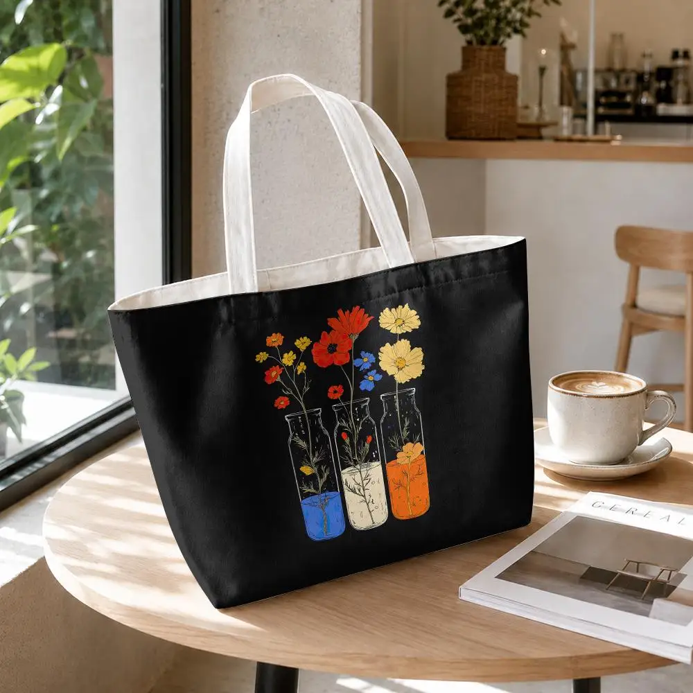 Floral Musical Instruments Storage Bags Canvas Double-Sided Print Set 2PC Makeup Pouch Set with Zipper for Picnic Travel