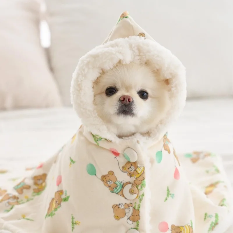 Fashion INS Winter Scarf Bear White Rabbit Blanket Warm Pet Dog Warm Mantle Cover Blanket Sleeping Coat Hoodie New Year Gifts