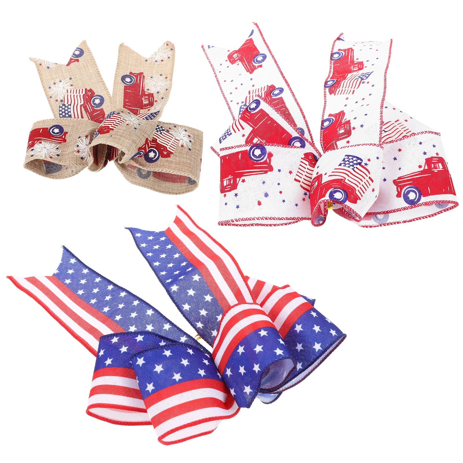 

3 Pcs Large Bow July 4th American Flag Patriotic Decoration Memorial Day Wreath Pendant Holiday Party Accessories Star Stripes