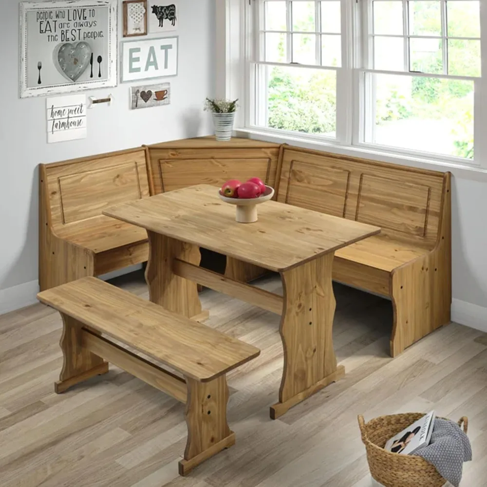 

Solid Wood Corner Dining Set 64.8" W x 19.9" D x 33.4" H- Farmhouse Table and Bench Set