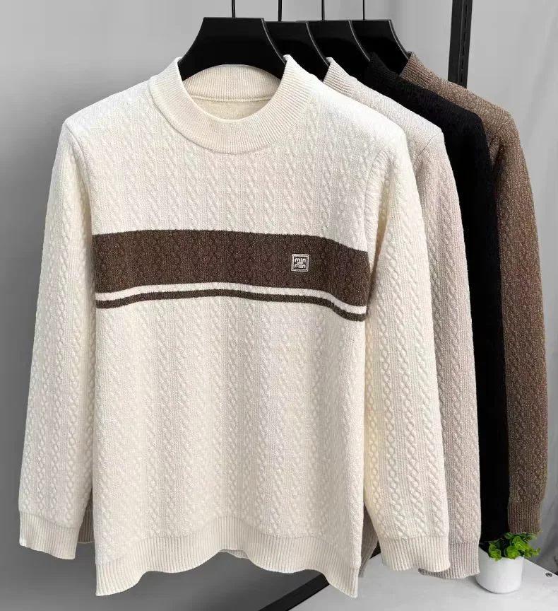 Suéter de punto de alta calidad para hombre, cuello redondo, Otoño Invierno, nueva moda, jacquard, diseño de estilo coreano, Jersey suelto bordado