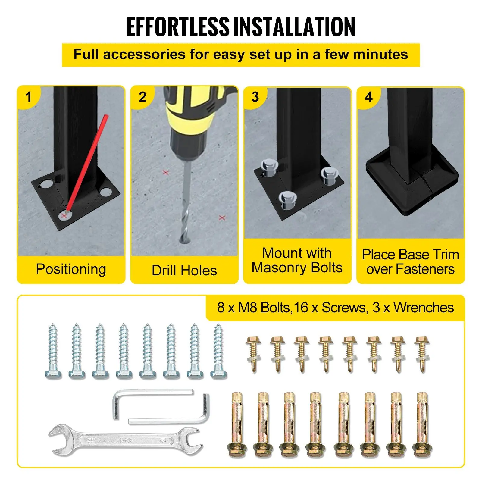 VEVOR 3-Step Transitional Handrail Fits 1 or 3 Steps Matte Stair Rail Wrought Iron Handrail with Installation Kit Hand Rails for