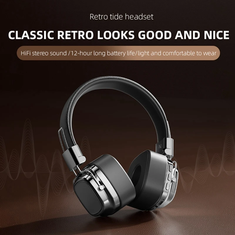 Bluetooth 5.3 Retro Wireless Headset Heavy Bass Kopfhörer Mobiler Computer Multifunktions-Headset
