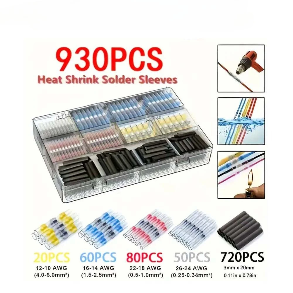

930PCS boxed solder ring heat shrink tube terminal waterproof middle connection terminal waterproof solder heat shrink terminal