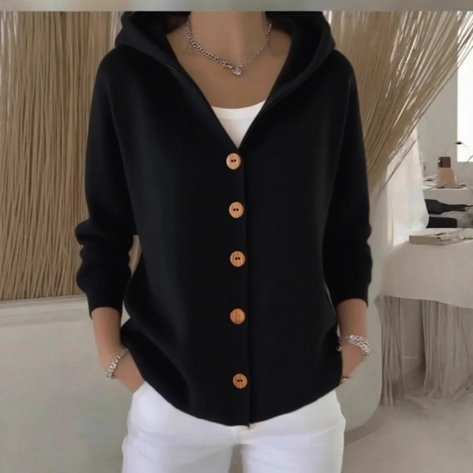 

Новый вязаный кардиган с капюшоном, женский однотонный повседневный модный свитер на осень-зиму 2025 года, женская куртка в европейском и американском стиле