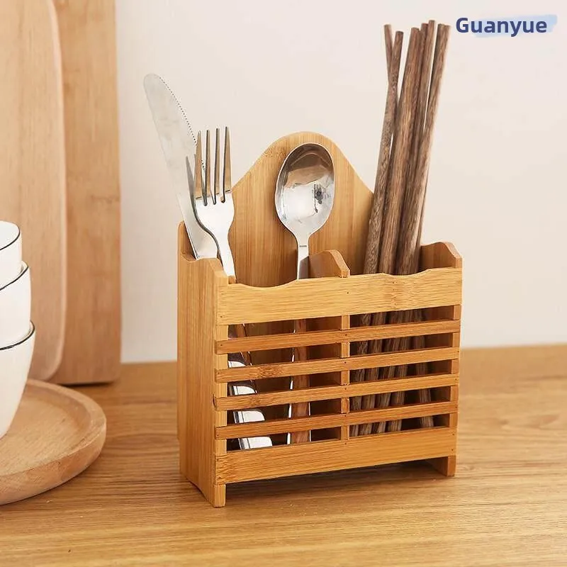 Wall-Mounted Bamboo Chopsticks Holder Drainage Storage Cage Multi-Functional Simple Design Creative Kitchen Dining Accessories