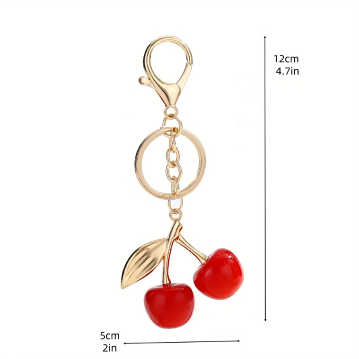 1pc Cherry Theme Glitter Gold Keychain-Red Cherry with Leaf Design,Fashionable Car Accessory,Preferred Exquisite Gift for Women