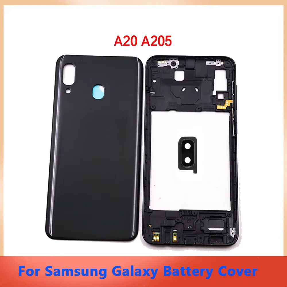 

For Samsung Galaxy A20 A205 SM-A205F A205DS Middle Frame Bezel Battery Back Cover Rear Door Add Camera Lens Full Housing Case