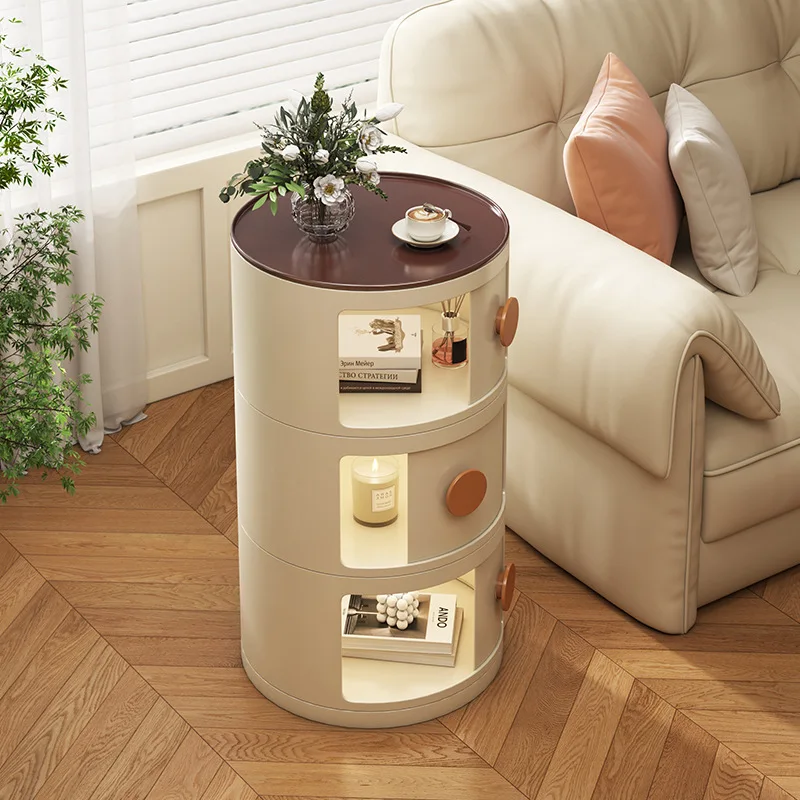 

Прикроватная тумбочка-шкафчик круглая, креативная, для хранения, для дома, для спальни, в кремовом стиле, простая, маленькая