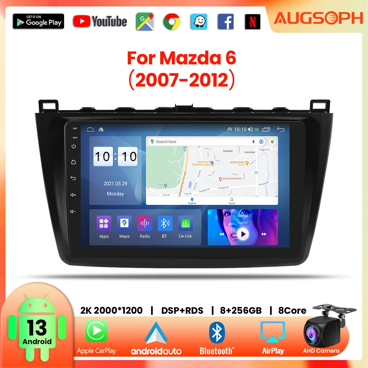 

Android 13 Car Radio For Mazda 6 2007-2012, 9inch Multimedia Player With 4G WiFi Car Carplay & 2Din GPS Navigation.