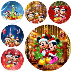 Christmas Santa Hat Mickey Minnie Mouse Kids Gift Birthday Party Round Backdrop Custom Child Photography Poster Decor Background