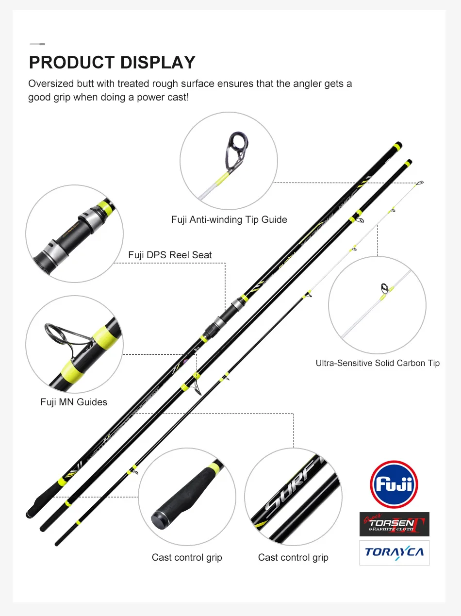 NOEBY Surf Casting Angelrute 4,25 m 3 Abschnitte Solid Carbon Tip Fuji Guide DPS Rollenhalter Sinker 100-250 g Long Casting Surf Ruten – Detail 9