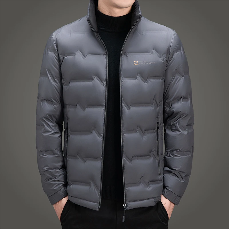 Winter New Men Thicken Down Cotton Parkas Casual Fashion Solid Windproof Stand Collar Zipper Cardigans Warm Coats