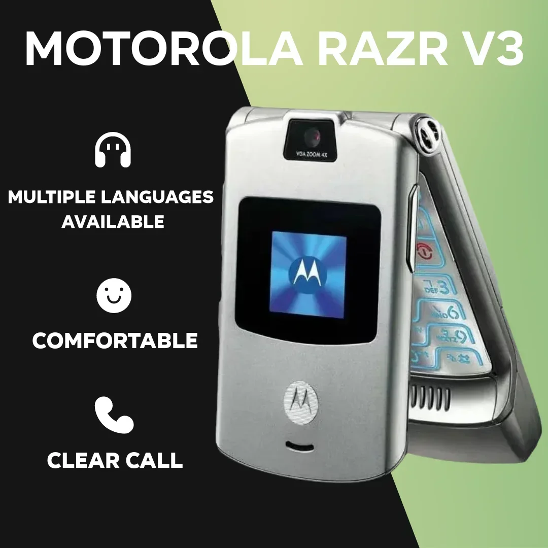 Refurbished Motorola RAZR V3 90% Brand New Original Unlocked Flip Bluetooth Phone GSM 850/900/1800/1900 Mobile Phone