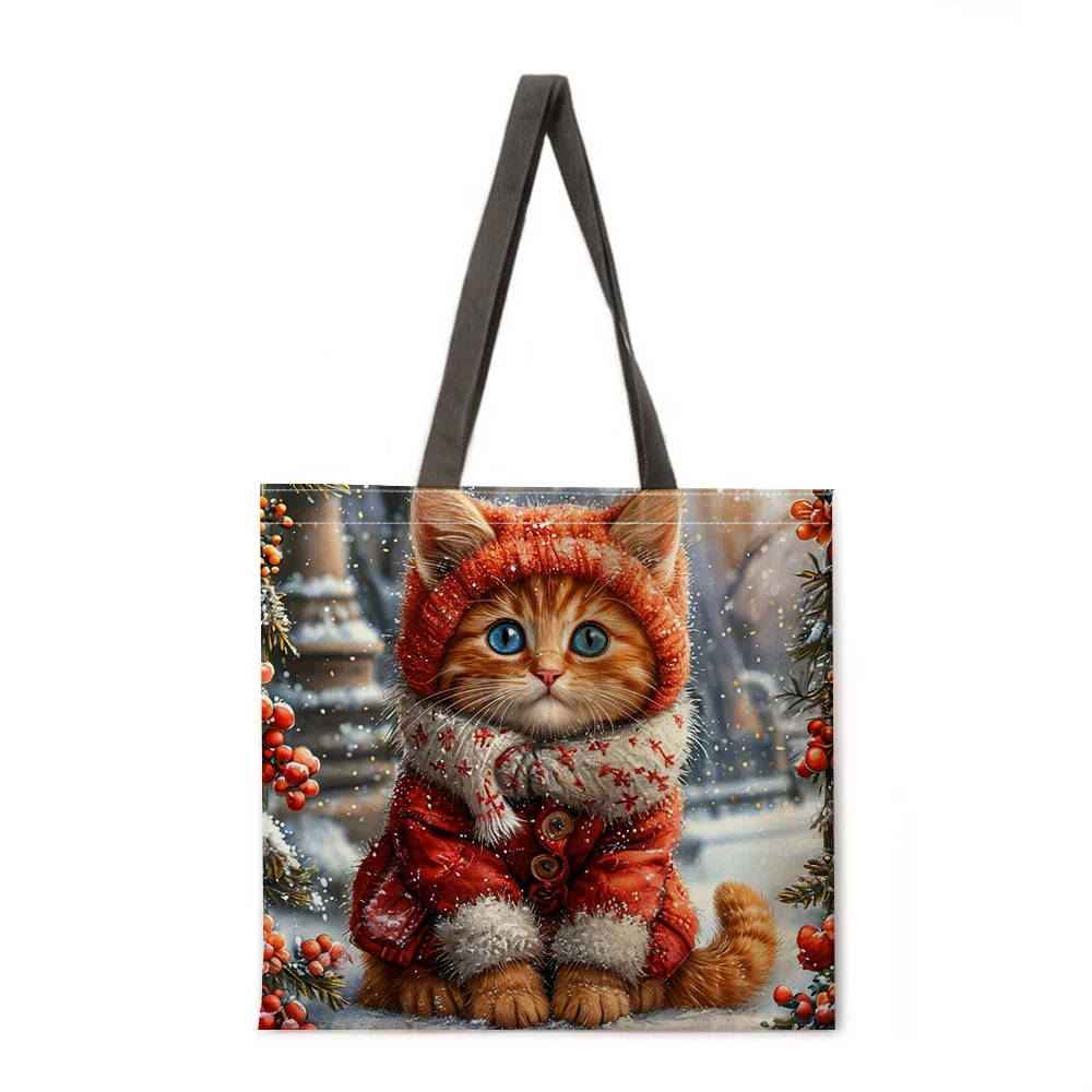 

Christmas Cat Linen Tote Lightweight Shoulder Bag Large Capacity Eco-friendly Shopping Bag Tote Bag