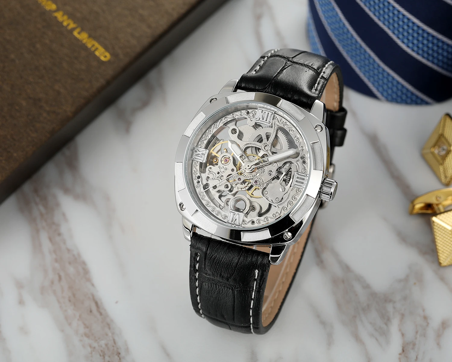 FORSINING Classic Silvery Carving Men's Skeleton Automatic Mechanical Watches Luminous Luxury Formal Wearing Business Wristwatch