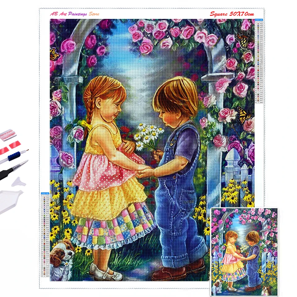 5D DIY AB Diamond Painting Kit Kids Portrait Landscape Flower Family Full Square Diamond Embroidery Mosaic Art Decoration