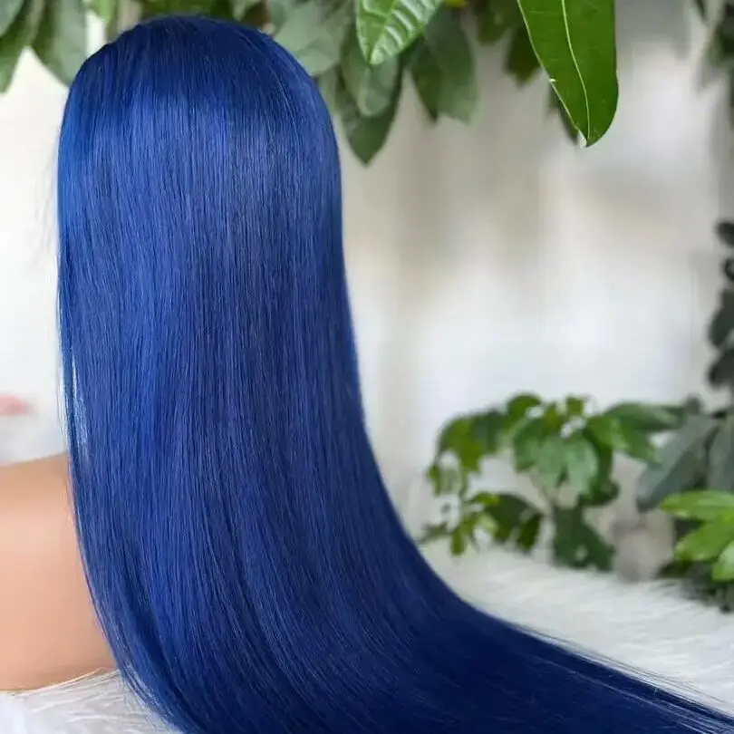 Glueless Blue Straight 13x4 HD parrucche frontali in pizzo pieno parrucca per capelli umani per le donne Sky Dark Blue 13x4 HD parrucche per capelli