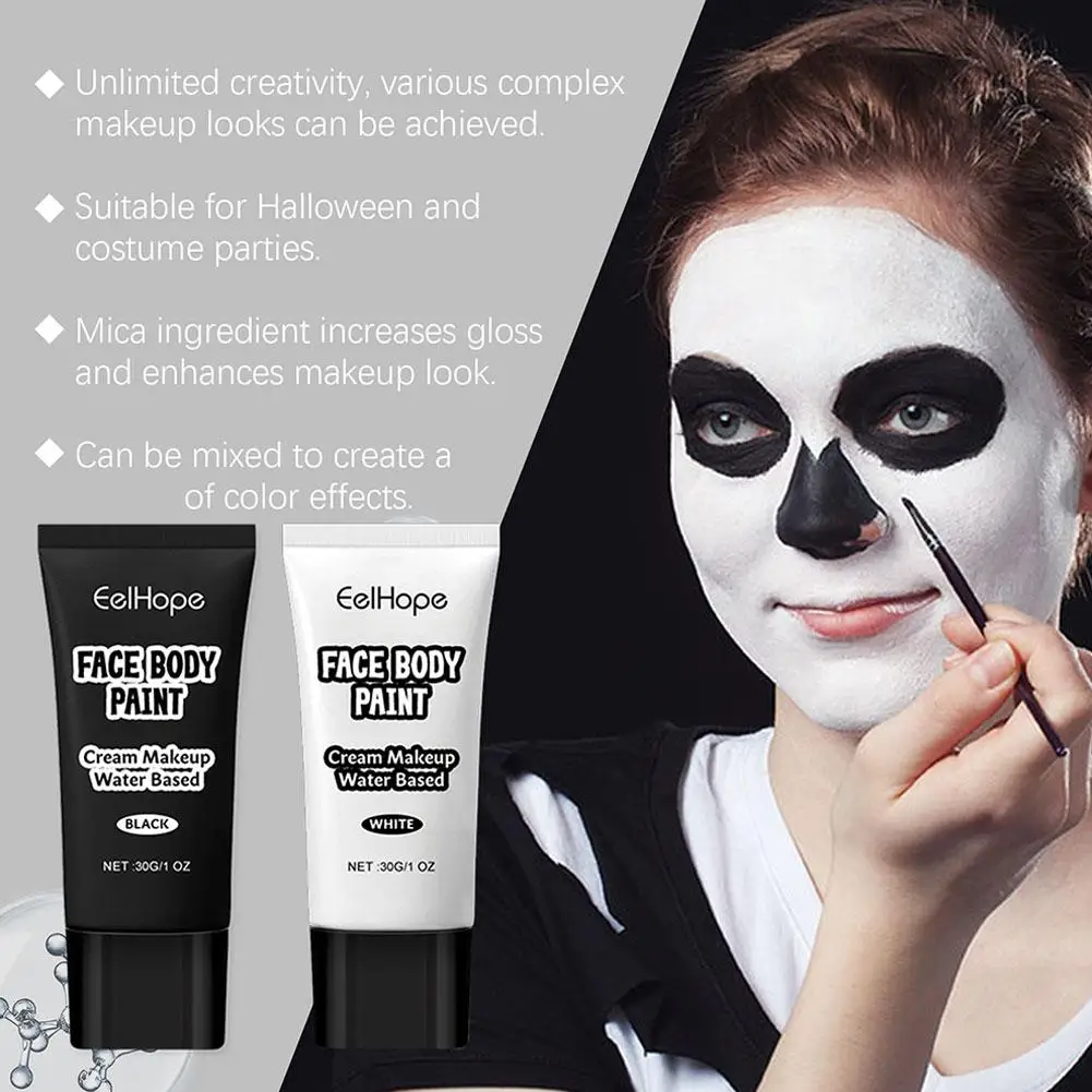 ฮาโลวีนแต่งหน้าสีดําและสีขาว Foundation ครีมคอนซีลเลอร์คอสเพลย์ Make-Up Face Zombie 1 ชุดครีมฮาโลวีนหน้าขาว B6N1