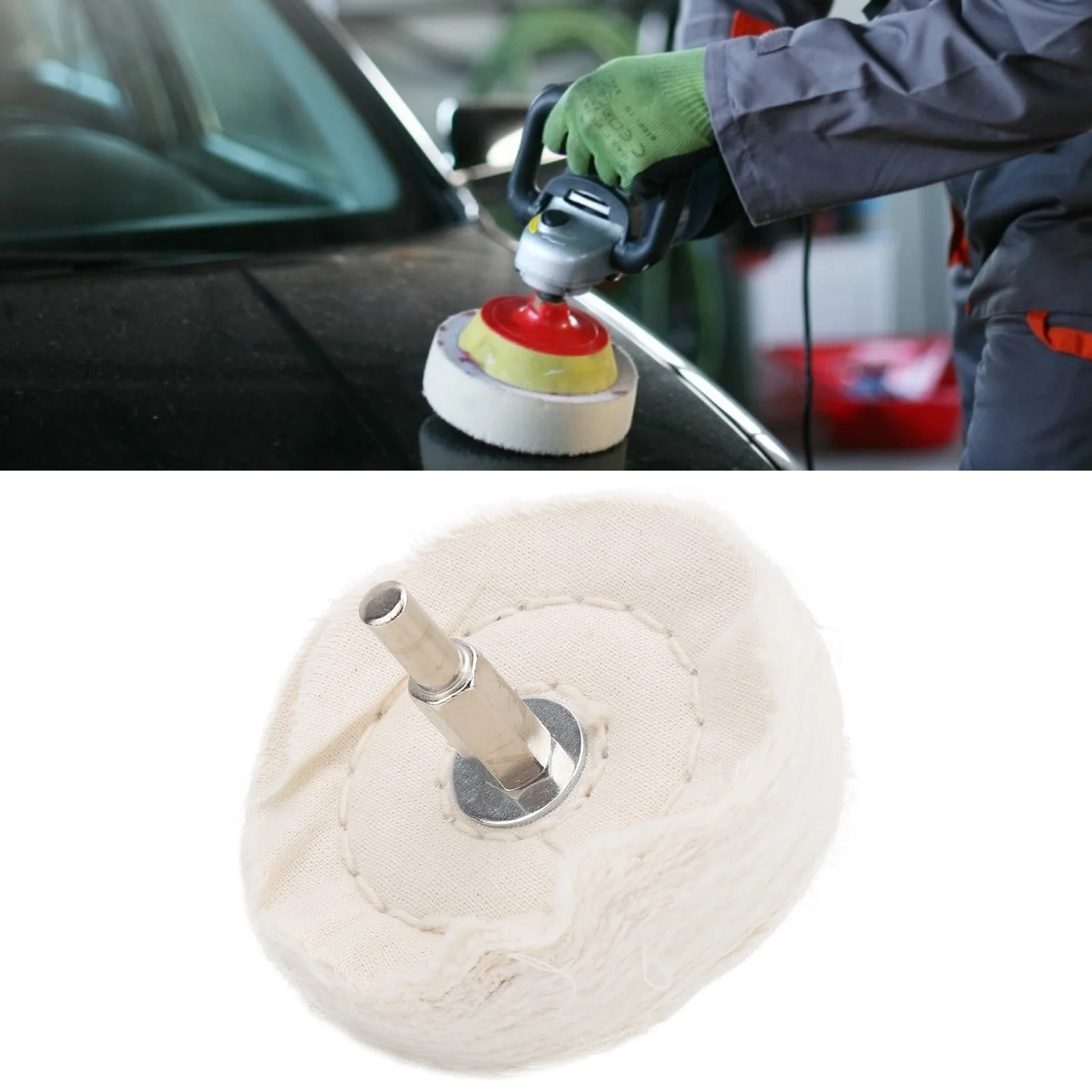 Cloth Polishing Wheel White Cotton Buffing Wheel Flat Type Handheld Polishing Tool with Handle for Metal Surface Finishing