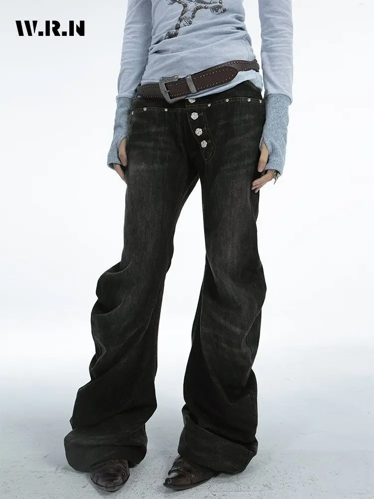 

Vintage Eclectic Straight Denim Trouser Women's Street Retro Trashy High Waist Washed Jeans Emo Casual Y2K 2000s Loose Pants