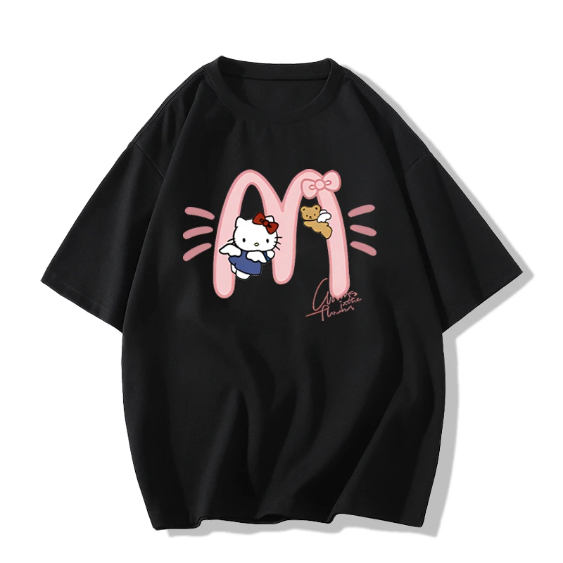 Apricot Japanese College Style Kitty Cat Short-sleeved T-shirt Women's Loose Version of Thin and Cute Hundred Street Trend Tops