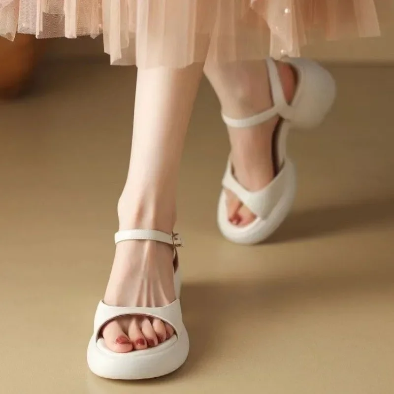 2024 New Summer Women’s Outer Sandals Korean Style Strap High Heels Fashion Design Party and Work Ladies Casual Shoes