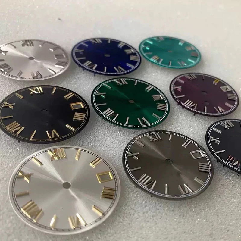28.5mm NH35 Dial S Logo Dial Roman Numerals Dial Suitable For NH35/NH36 Automatic Movement Vertical Lines Watch Accessories