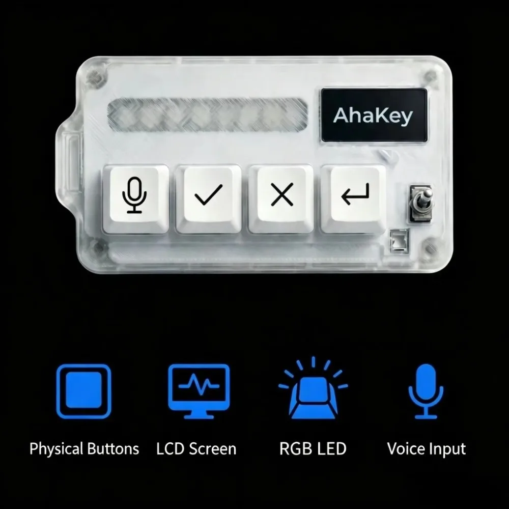 AhaKey-X1 Vibe Coding Keyboard Built-in LCD Screen Voice Recognition AI Agent Keyboard External Connectivity RGB Toggle Switch