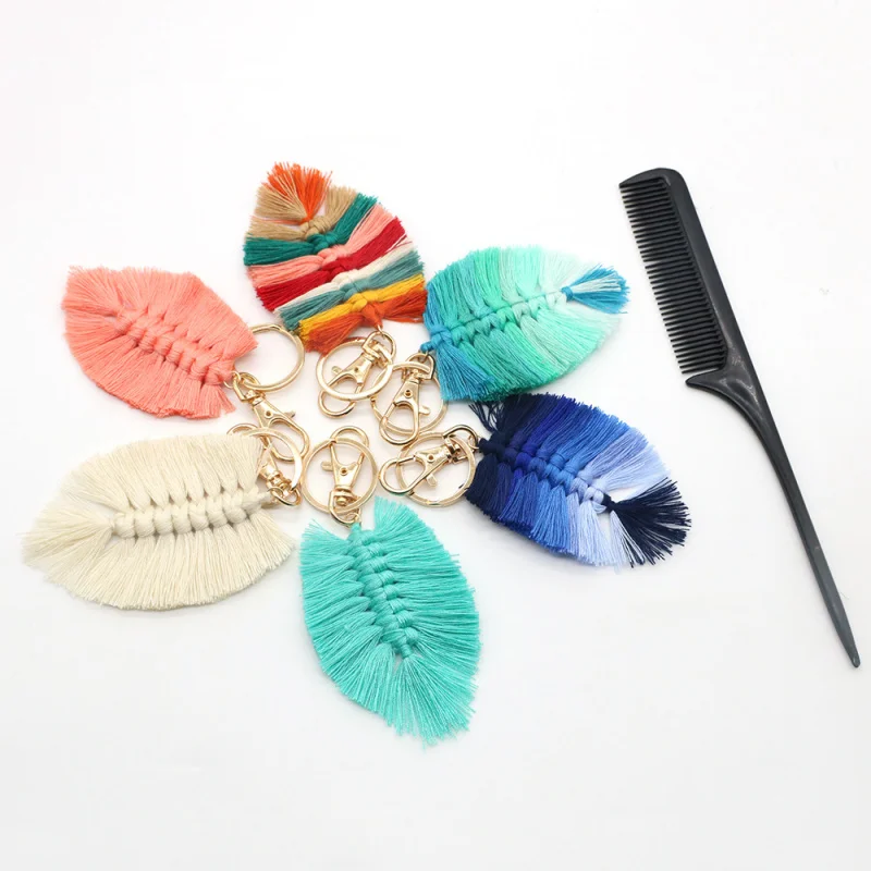 New Hand-Woven Cotton String Tassel Key Chain Leaf Pendant Multi-Color Factory Direct Sales Cross-Border Amazon Sources