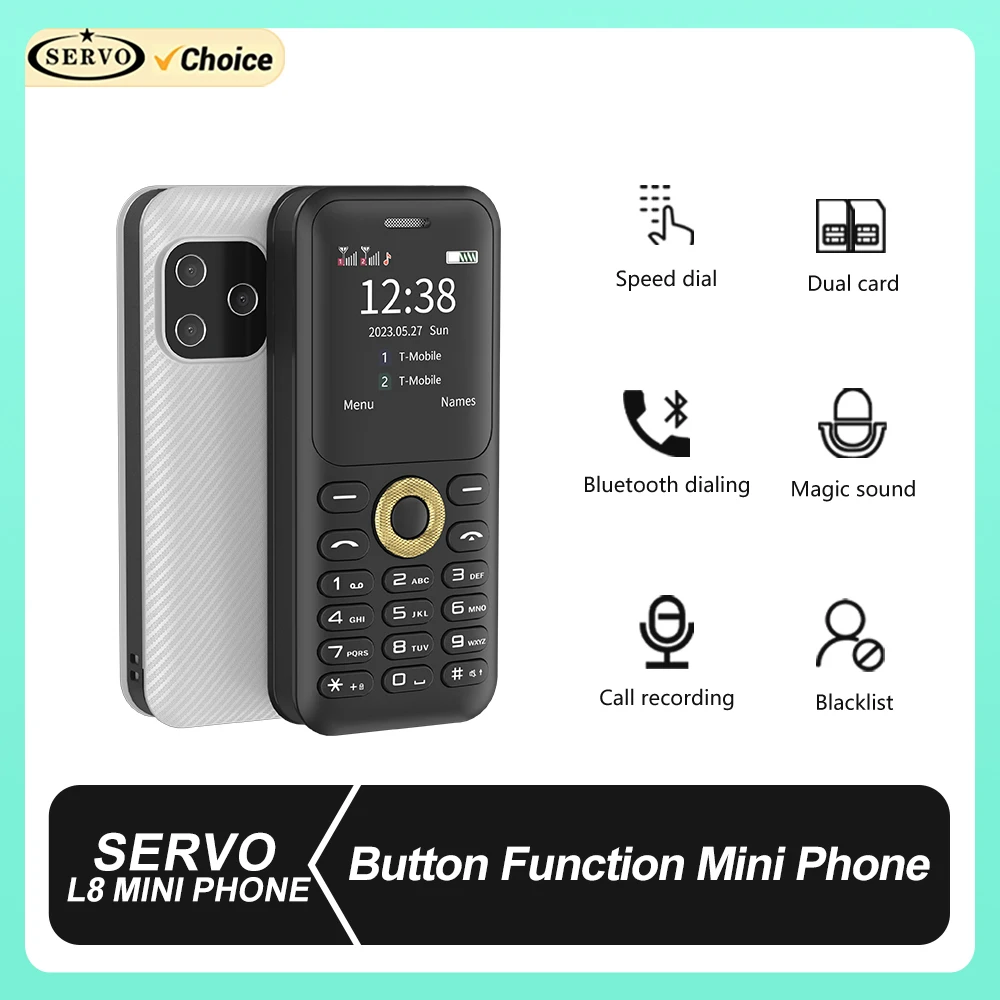 SERVO Dual SIM Small Mobile Phone Bluetooth Dialer MP4 Player Speed Dial Magic Voice Unlocked Super Mini Feature Cellular Phones