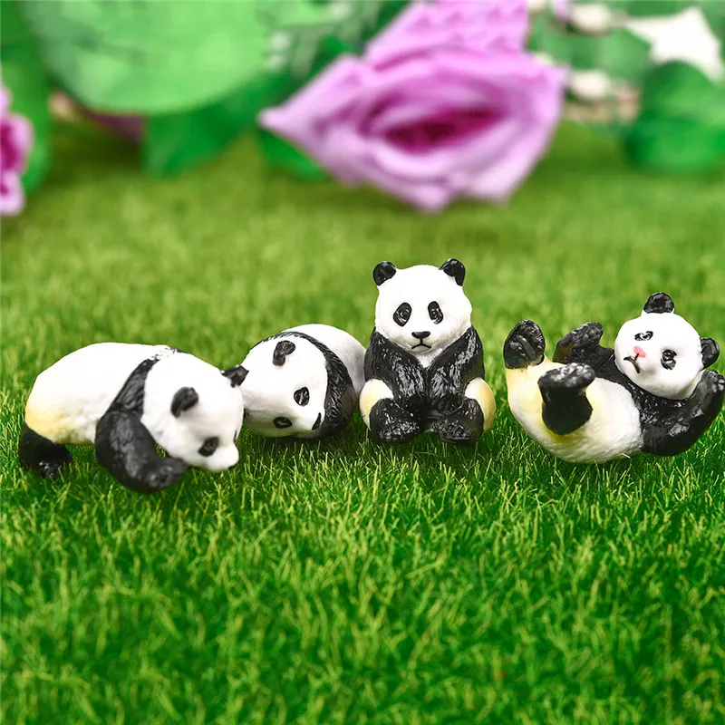 Figuritas de Terrario de micropaisaje, decoración de resina, Panda divertido, adorno para bebés, miniatura de jardín de hadas, 4 unids/set