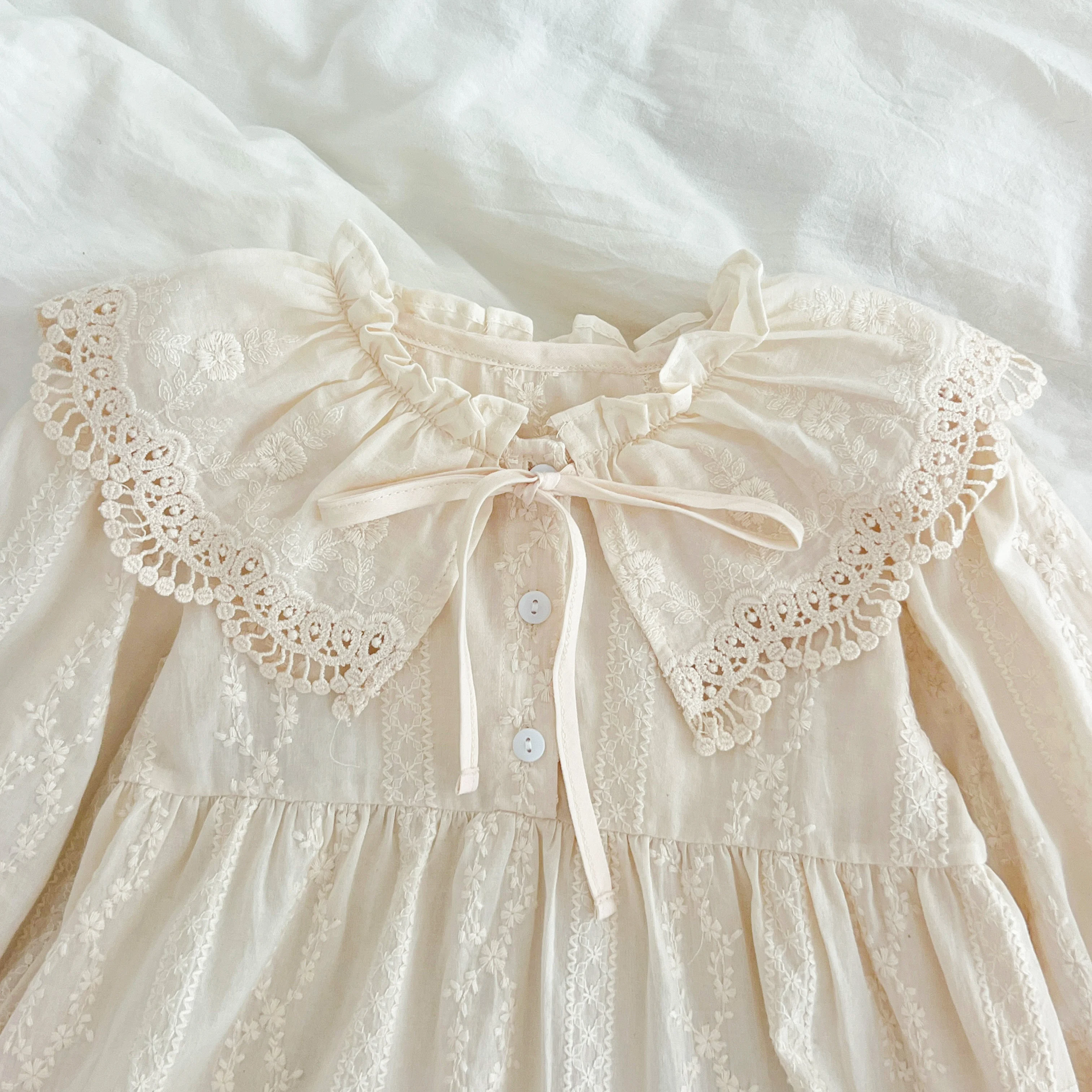 Neue Baby Mädchen Kleid Mädchen süße Mädchen Kleid Rüschen Trim Party Prinzessin Kleid Spitze Kragen ausgehen Freizeit kleider kleine Kleidung – Detail 5