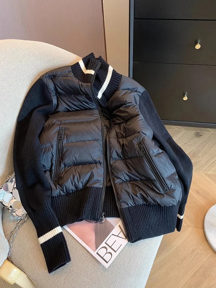 

Hong Kong Sle Knitted Splice Lightweight Cotton Jaet Stand Collar Men's Autumn Winter Vintage High-End Feeling Coat
