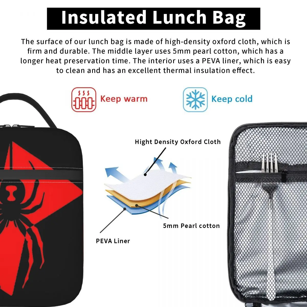 Black Widow Spider Insulated Lunch Bag Leakproof Lunch Container Cooler Bag Tote Lunch Box Office Travel Girl Boy