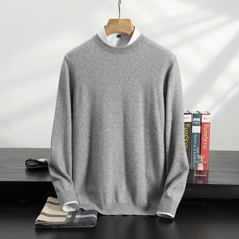 

Men's 100% Cashmere Round Neck Long Sleeve Pullover Sweater Simple Casual Business Versatile Autumn Winter Knit Jackets Tops