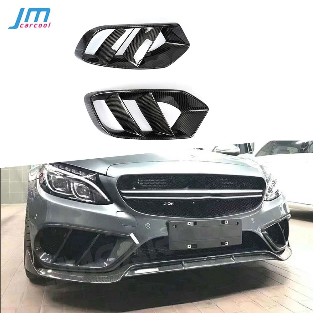 Carbon Fiber Front Bumper Air Vent Cover Mesh Grill Frame for Mercedes Benz W205 C Class C180 C200 2015-2019 FRP Car Accessories