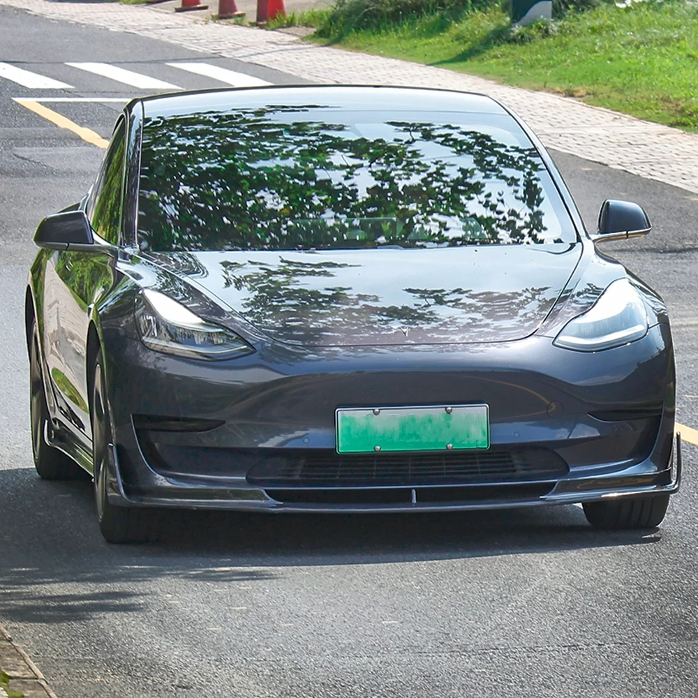 Fits for 17-2 Model 3 V Style Carbon fiber Front Bumper Lip Splittercustom